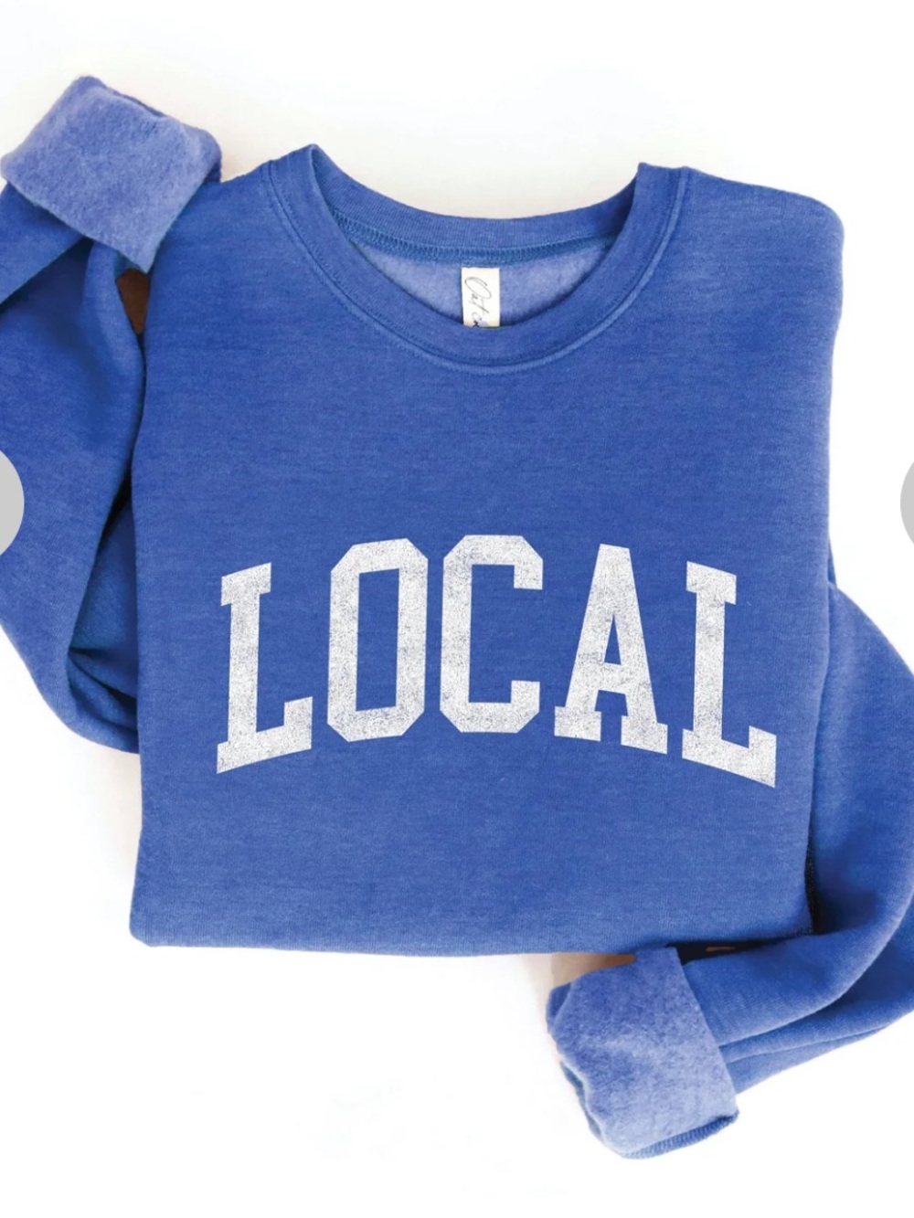 Oat Collective "LOCAL" Graphic Sweatshirt in Heather Royal. Unisex Size Medium